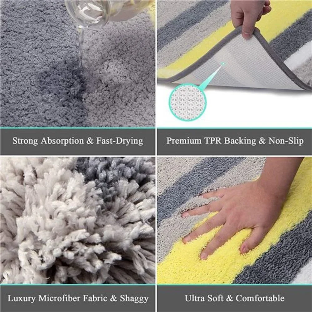 3 Piece Bathroom Rugs Set, Non Slip Shaggy Microfiber Bath Shower Mats Set